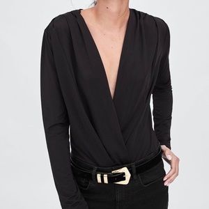 Zara plunge neck black bodysuit